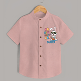 Hoppy Easter Personalized Shirt – Cute Bunny Egg Basket Design - PEACH - 0 - 6 Months Old (Chest 23")