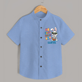 Hoppy Easter Personalized Shirt – Cute Bunny Egg Basket Design - SKY BLUE - 0 - 6 Months Old (Chest 23")