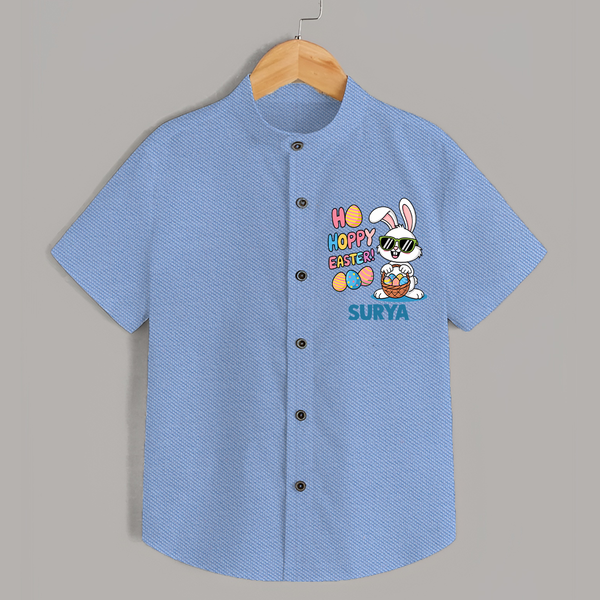 Hoppy Easter Personalized Shirt – Cute Bunny Egg Basket Design - SKY BLUE - 0 - 6 Months Old (Chest 23")