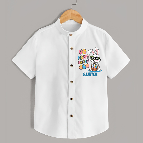 Hoppy Easter Personalized Shirt – Cute Bunny Egg Basket Design - WHITE - 0 - 6 Months Old (Chest 23")