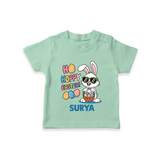 Hoppy Easter Personalized T-Shirt – Cute Bunny Egg Basket Design - MINT GREEN - 0-5 Months Old (Chest 17")