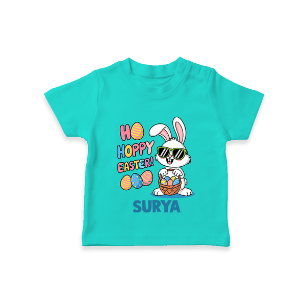 Hoppy Easter Personalized T-Shirt – Cute Bunny Egg Basket Design - TEAL - 0-5 Months Old (Chest 17")