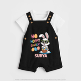 Hoppy Easter Personalized Dungaree – Cute Bunny Egg Basket Design - BLACK - 0 - 5 Months Old (Chest 18")