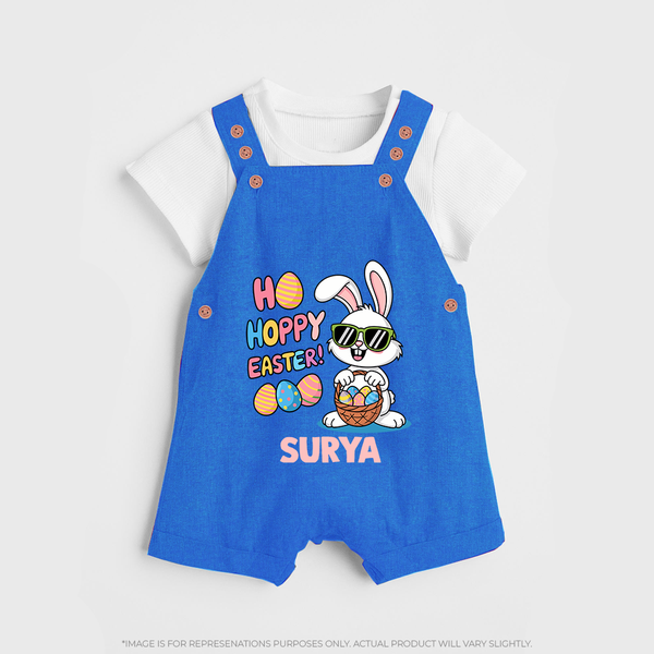 Hoppy Easter Personalized Dungaree – Cute Bunny Egg Basket Design - COBALT BLUE - 0 - 5 Months Old (Chest 18")