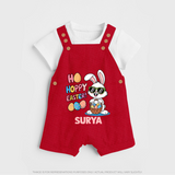 Hoppy Easter Personalized Dungaree – Cute Bunny Egg Basket Design - RED - 0 - 5 Months Old (Chest 18")