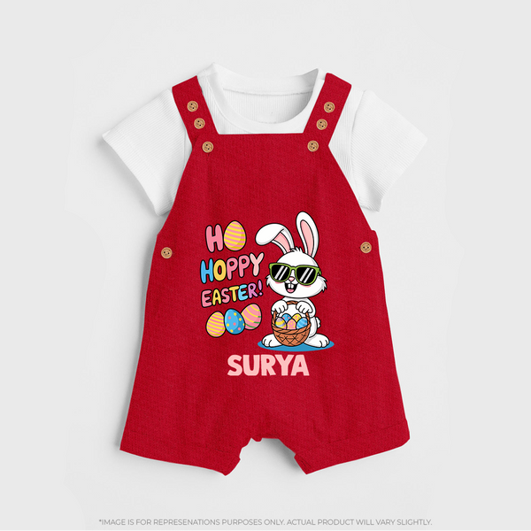 Hoppy Easter Personalized Dungaree – Cute Bunny Egg Basket Design - RED - 0 - 5 Months Old (Chest 18")