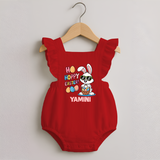 Hoppy Easter Personalized Romper frock – Cute Bunny Egg Basket Design - RED - 0 - 3 Months Old (Chest 19")