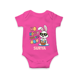 Hoppy Easter Personalized Romper – Cute Bunny Egg Basket Design - HOT PINK - New Born (Chest 14")