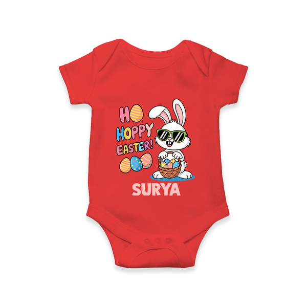 Hoppy Easter Personalized Romper – Cute Bunny Egg Basket Design - RED - New Born (Chest 14")