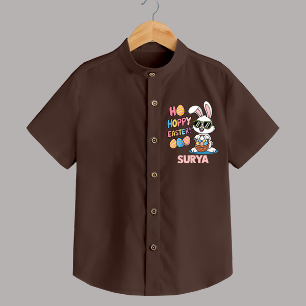 Hoppy Easter Personalized Shirt – Cute Bunny Egg Basket Design - CHOCOLATE BROWN - 0 - 6 Months Old (Chest 23")