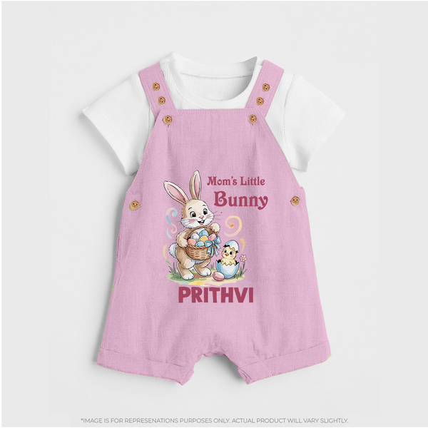 Mom’s Little Bunny Personalized Dungaree – Cute Easter Outfit - BABY PINK - 0 - 5 Months Old (Chest 18")