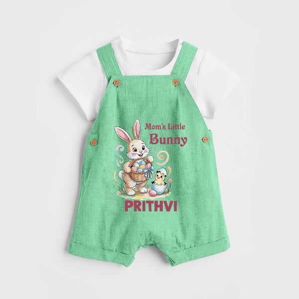 Mom’s Little Bunny Personalized Dungaree – Cute Easter Outfit - GREEN - 0 - 5 Months Old (Chest 18")