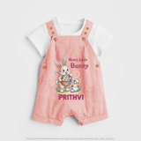 Mom’s Little Bunny Personalized Dungaree – Cute Easter Outfit - PEACH - 0 - 5 Months Old (Chest 18")