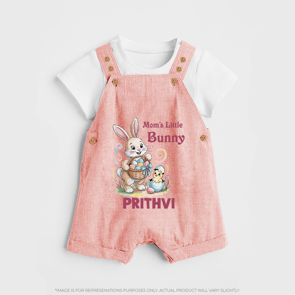 Mom’s Little Bunny Personalized Dungaree – Cute Easter Outfit - PEACH - 0 - 5 Months Old (Chest 18")