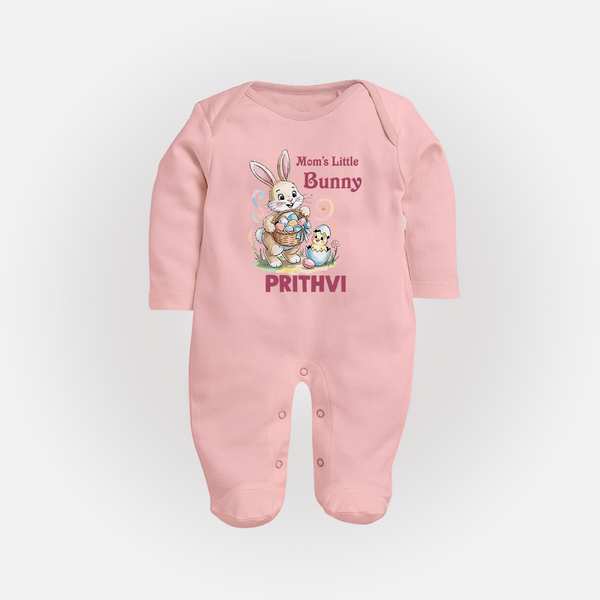 Mom’s Little Bunny Personalized Fullbody suit – Cute Easter Outfit - BABY PINK - New Born (Chest 7.5")