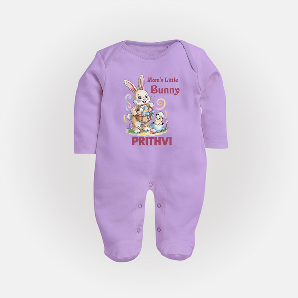 Mom’s Little Bunny Personalized Fullbody suit – Cute Easter Outfit - LILAC - New Born (Chest 7.5")