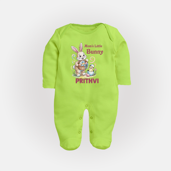 Mom’s Little Bunny Personalized Fullbody suit – Cute Easter Outfit - LIME GREEN - New Born (Chest 7.5")