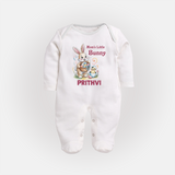 Mom’s Little Bunny Personalized Fullbody suit – Cute Easter Outfit - WHITE - New Born (Chest 7.5")