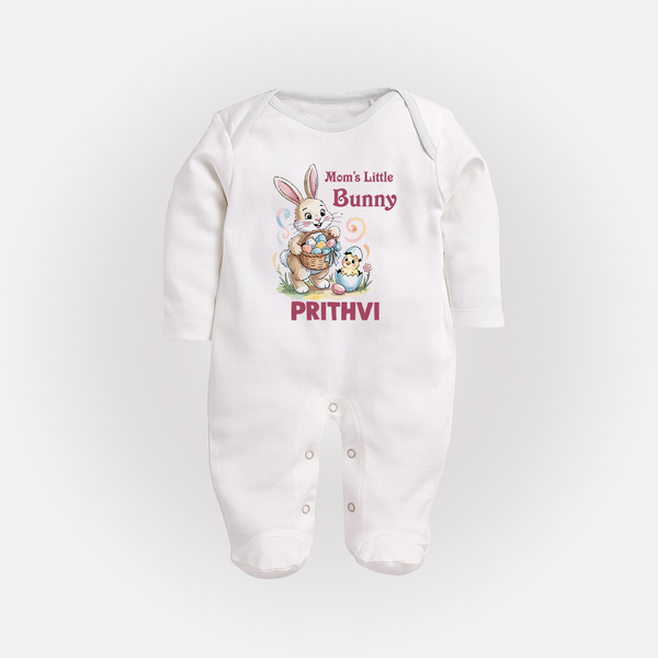 Mom’s Little Bunny Personalized Fullbody suit – Cute Easter Outfit - WHITE - New Born (Chest 7.5")