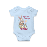 Mom’s Little Bunny Personalized Romper – Cute Easter Outfit - BABY BLUE - New Born (Chest 14")