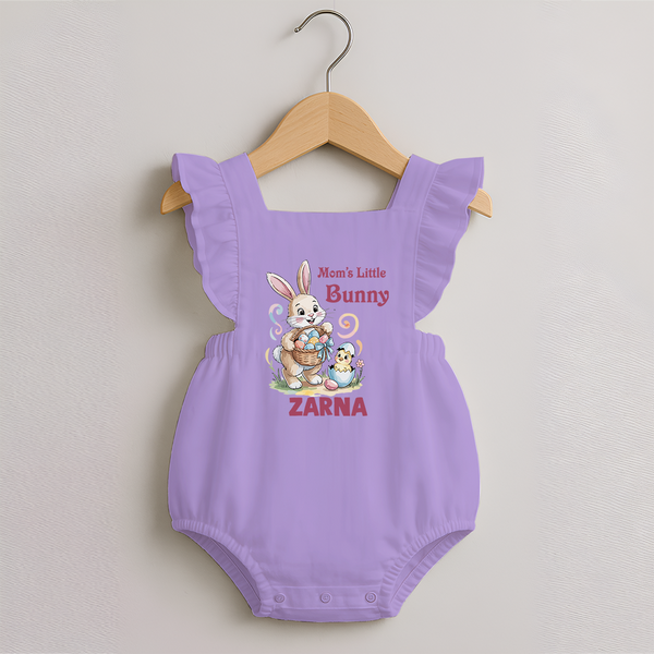 Mom’s Little Bunny Personalized Romper frock – Cute Easter Outfit - LILAC - 0 - 3 Months Old (Chest 19")