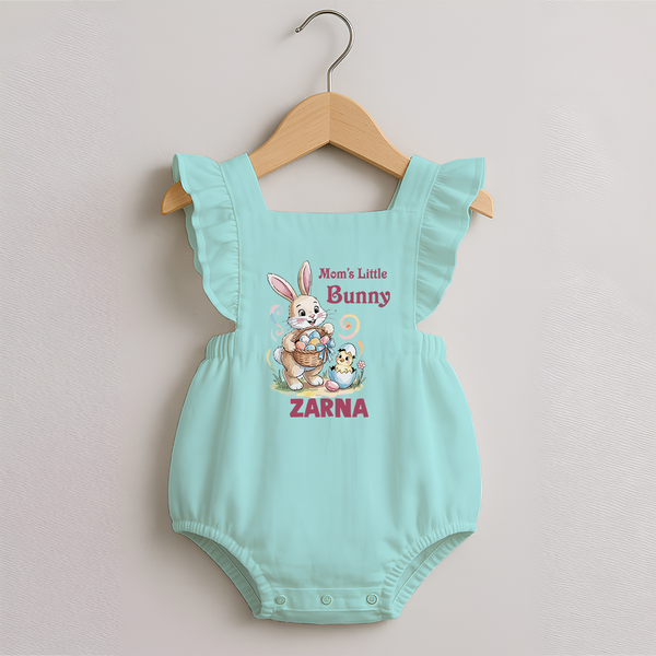 Mom’s Little Bunny Personalized Romper frock – Cute Easter Outfit - MINT GREEN - 0 - 3 Months Old (Chest 19")