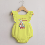 Mom’s Little Bunny Personalized Romper frock – Cute Easter Outfit - PASTEL YELLOW - 0 - 3 Months Old (Chest 19")