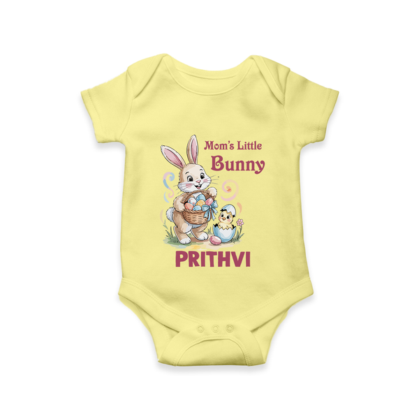 Mom’s Little Bunny Personalized Romper – Cute Easter Outfit - PASTEL YELLOW - New Born (Chest 14")