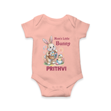 Mom’s Little Bunny Personalized Romper – Cute Easter Outfit - PEACH - New Born (Chest 14")