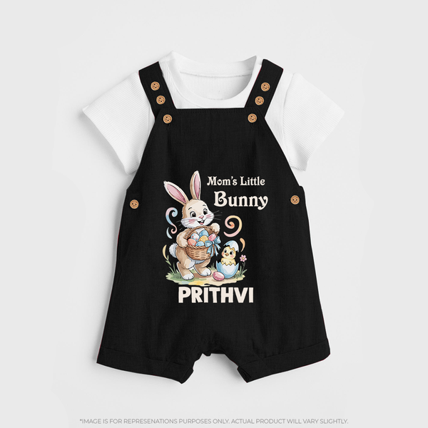 Mom’s Little Bunny Personalized Dungaree – Cute Easter Outfit - BLACK - 0 - 5 Months Old (Chest 18")