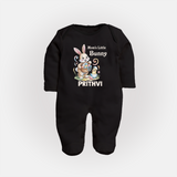 Mom’s Little Bunny Personalized Fullbody suit – Cute Easter Outfit - BLACK - New Born (Chest 7.5")