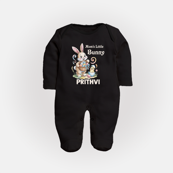 Mom’s Little Bunny Personalized Fullbody suit – Cute Easter Outfit - BLACK - New Born (Chest 7.5")