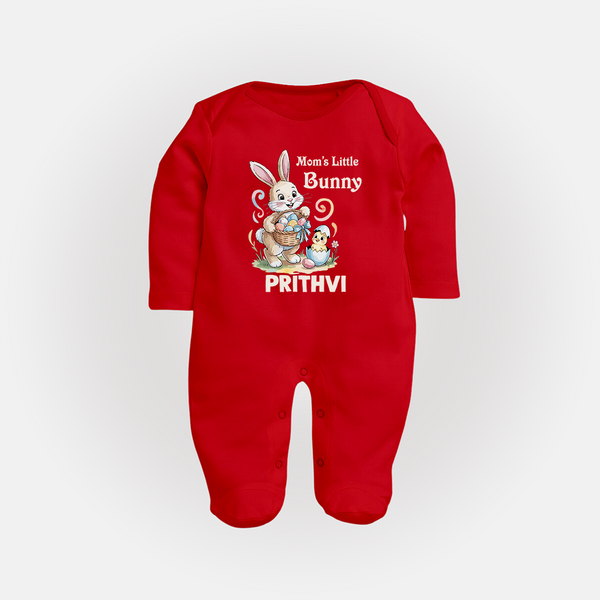 Mom’s Little Bunny Personalized Fullbody suit – Cute Easter Outfit - RED - New Born (Chest 7.5")