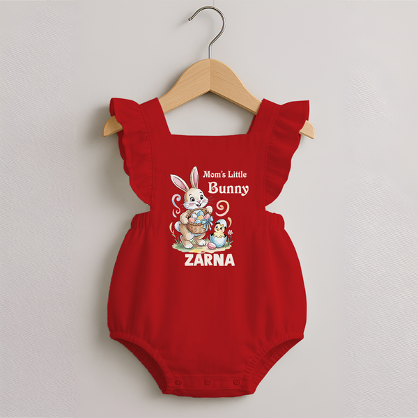 Mom’s Little Bunny Personalized Romper frock – Cute Easter Outfit - RED - 0 - 3 Months Old (Chest 19")