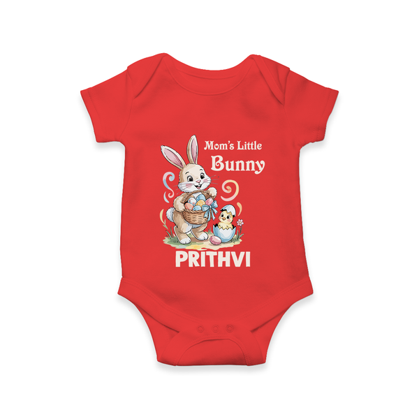Mom’s Little Bunny Personalized Romper – Cute Easter Outfit - RED - New Born (Chest 14")
