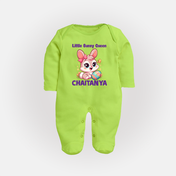 Little Bunny Queen Personalized Fullbody suit – Adorable Easter Outfit - LIME GREEN - New Born (Chest 7.5")