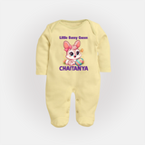 Little Bunny Queen Personalized Fullbody suit – Adorable Easter Outfit - PASTEL YELLOW - New Born (Chest 7.5")