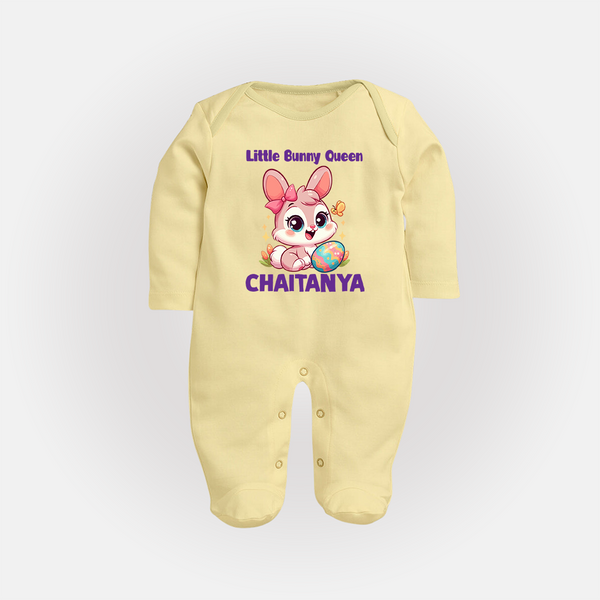 Little Bunny Queen Personalized Fullbody suit – Adorable Easter Outfit - PASTEL YELLOW - New Born (Chest 7.5")