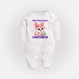Little Bunny Queen Personalized Fullbody suit – Adorable Easter Outfit - WHITE - New Born (Chest 7.5")