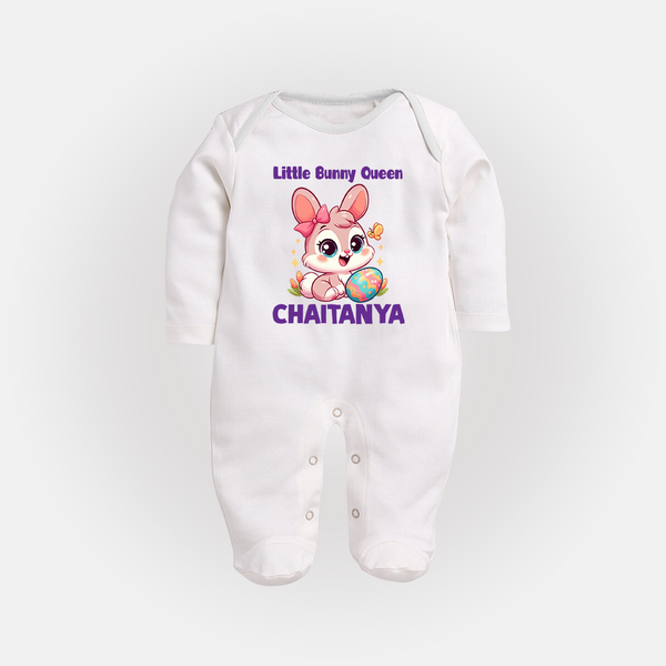 Little Bunny Queen Personalized Fullbody suit – Adorable Easter Outfit - WHITE - New Born (Chest 7.5")
