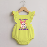 Little Bunny Queen Personalized Romper frock – Adorable Easter Outfit - PASTEL YELLOW - 0 - 3 Months Old (Chest 19")