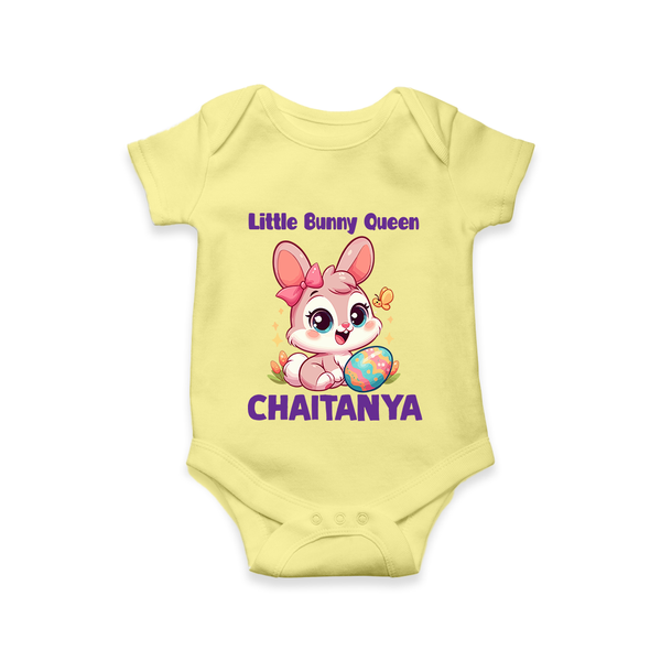 Little Bunny Queen Personalized Romper – Adorable Easter Outfit - PASTEL YELLOW - New Born (Chest 14")