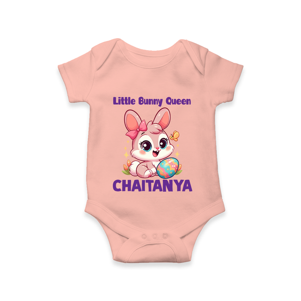 Little Bunny Queen Personalized Romper – Adorable Easter Outfit - PEACH - New Born (Chest 14")