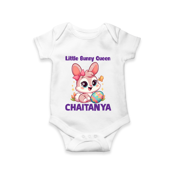 Little Bunny Queen Personalized Romper – Adorable Easter Outfit - WHITE - New Born (Chest 14")