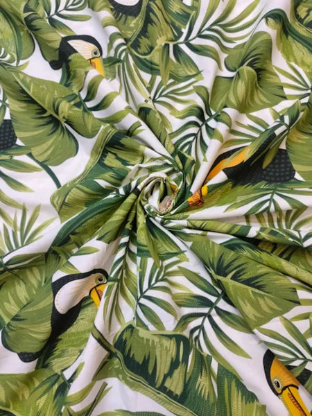 Tropical Green & White Maternity Dress – Puff Sleeve Baby Bump Friendly Dress