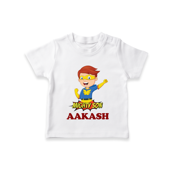 Mighty Son T-shirt | Personalized Kids T-shirt for Brave Boys - WHITE - 0-5 Months Old (Chest 17")