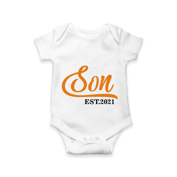 Son EST 2021 Romper / Onesie | Custom Romper / Onesie for Newborn Boys - WHITE - New Born (Chest 14")