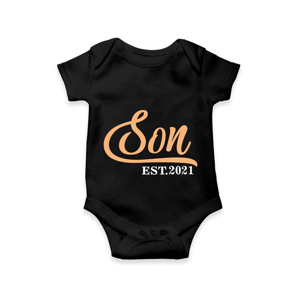 Son EST 2021 Romper / Onesie | Custom Romper / Onesie for Newborn Boys - BLACK - New Born (Chest 14")