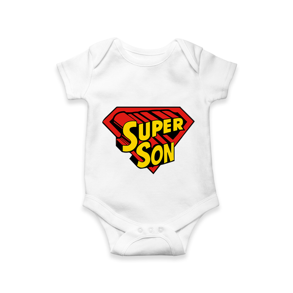 Super Son Romper | Personalized Romper for the Super Son - WHITE - New Born (Chest 14")