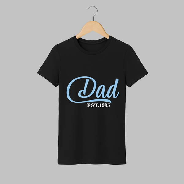 Dad EST 2021 T-shirt | Personalized T-shirt for New Dad - BLACK - S (Chest 19")